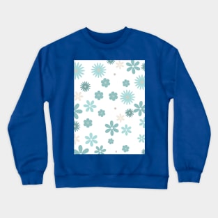 Green , Blue and White Color Flowers pattern Designs Crewneck Sweatshirt